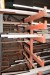 Large piece of iron flat iron, square pipe, stainless steel and more. + 6 fag rack and shelving rack.