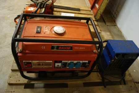 Generator mærke: DAVID ISO900 230V + 3 KW varmeblæser ikke afprøvet