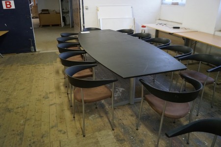 Conference table L: 300 B: 120 H: 70 cm + 16 chairs with armrests