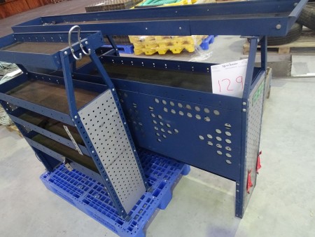 Tool rack for car interior with drawer system. 215x120x50 cm + 102x120x33 cm.