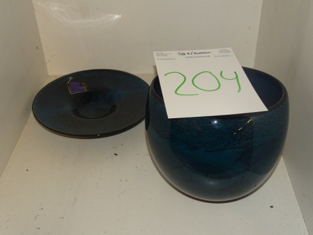 Håndblæst glaskunst (Nemtoi) - vase + skål , SIGNERET.