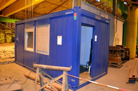 CTX Containex type BM16 profiled steel sea container, 4.9mtr x 2.4mtr with 1-door, 2-windows, lights and power sockets. (used as office)