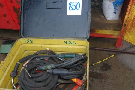 1 steel box with various welding handles + 2 x Kemppi wire feed units, MSF 53 FastMig