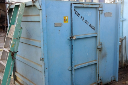 Utility Container content including Plumbing fittings, work gloves, bolt cutters, chain drive pulley, compressed air hoses