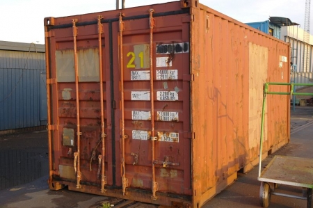 Container, 20 fod. Reolopbygning. Inklusiv indhold