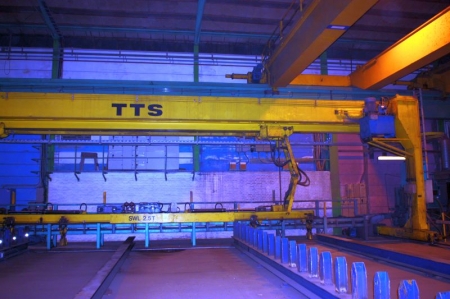 TTS  2.5-TON SWL TRACK MOUNTED OVERHEAD TRAVELING CRANE, With Electro Hydraulic Clamping Lift Beam, Approximately 12 M Wide, With Track and 5-Section Fabricated Steel Bed (4215)