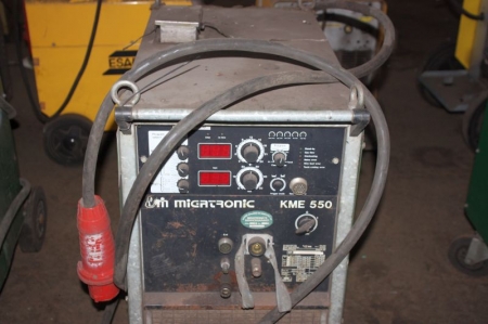 Migatronic KME 550 + wire feed unit, Migatronic. Mounted in frame on wheels