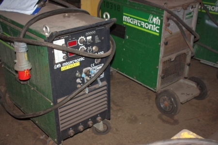 Migatronic KME 550 + wire feed unit, Migatronic. Mounted in frame on wheels