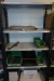 File Cabinet, 4 shelves with hand tools + steel rack with content: + tool cabinet with content: + (3) steel racks with content: