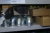 (9) fag stålreol med indhold: bolte, rørfittings, svejseglas, møtrikker, skiver + (1) 2-rums garderobeskab