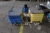 (9) pallets with welding cables, power cables and compressed air cables. Cornerprotectors, brackets, feet, cutting discs, cutting torch equipment + (2) iron boxes with lids + (3) air grinders, (2) air cup grinders + die grinder + (3) clean air distributio