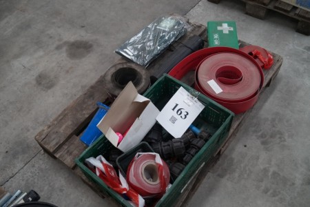 Roofing felt, watering bag, first aid box, barrier plastic, etc.