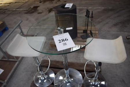 Glass table with 2 bar stools.