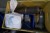 Pudsemaskine + kasse med ventilmotor og diverse el- og reservedele