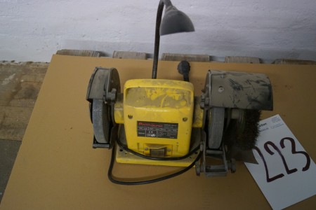 Bench grinder with extra wheels and work lights, tested ok