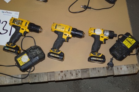 3 pc screwdriver with 2 charger and batteries labeled DeWALT