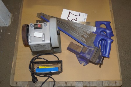 TORMEX T4 bench grinder + clamp + 5 hand saws
