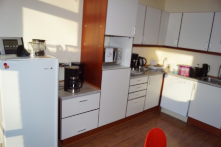 Kitchen service in cabinets + refrigerator + micro oven + coffee machines, and more