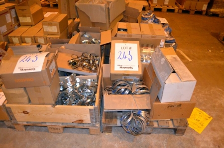 (2) Pallets Containing adjustable hose clips and metal grip clamps including mupro 25-30mm and 48-54mm