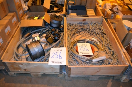 (2) Pallets Containing wire rope slings,2-reels wire rope and tensioners