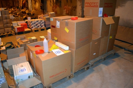 (3) Pallets Containing red plastic caps, plastic containers,plastic protectors and plastic bottles