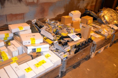 (4) Pallets Containing esab printed circuit boards, central adaptors, wire reel holders,welding spares and pneumatic cylinders