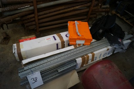 Lot of cable trays + work clothes and bag.