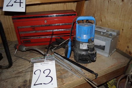Small tool cabinet + battery + dive pump, etc.