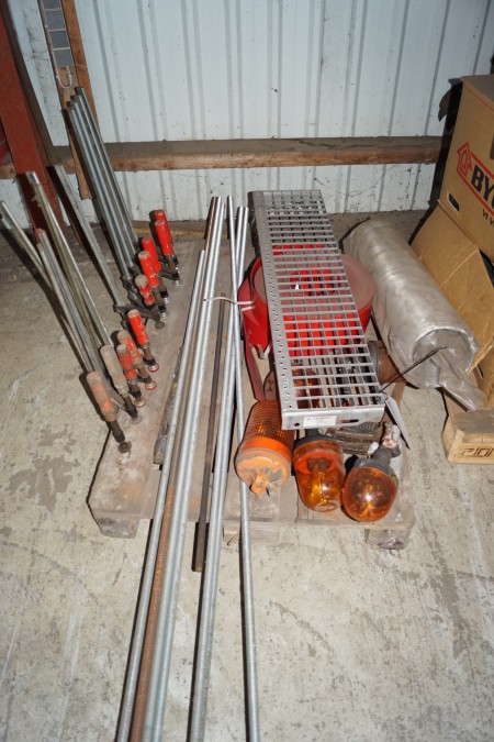 Pallet with threaded rods + clamps + rotor flashing, etc.