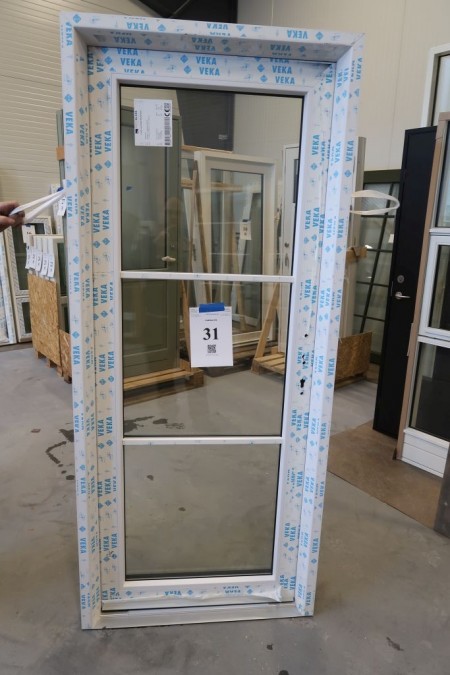 Facade door right in, plastic, white / anthracite, H208xB90 cm, staple width 11.5 cm.