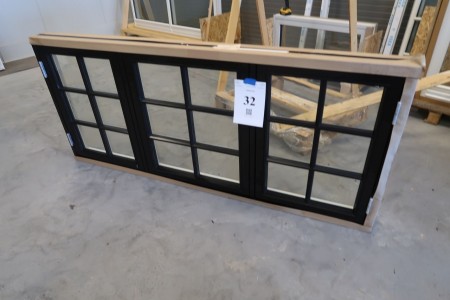 Holzfenster, schwarz / weiß, H87xB198 cm. Rahmenbreite 12 cm.
