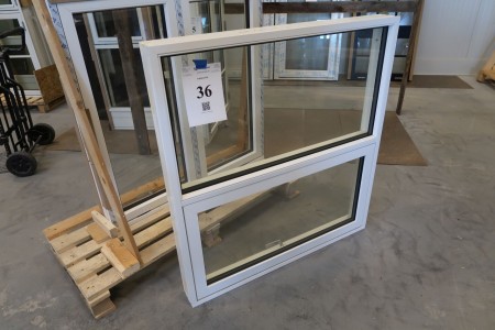 Window, wood / aluminum, white / white, H120,5xB113 cm, frame width 12 cm. With groove for bottom piece