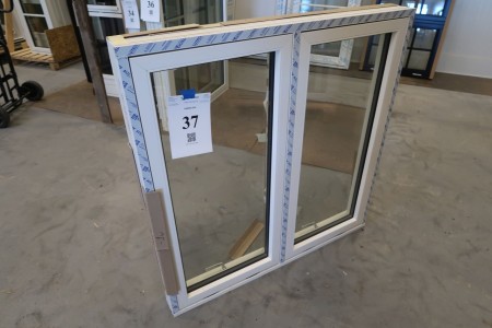 Window, wood / aluminum, white / white, H120,5xB119 cm, frame width 13 cm. With groove for bottom piece and clearing