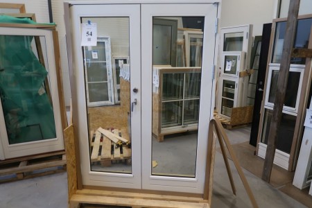 Double patio door, wood, white / white, H192,5xB140 cm, frame width 11,5 cm.