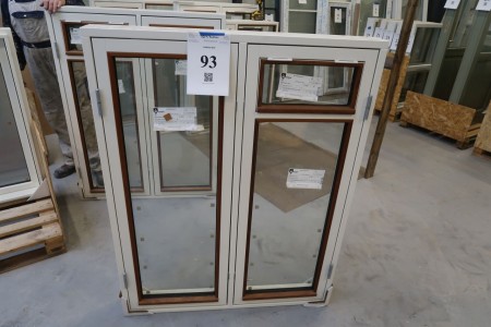 Wooden window with mahogany moldings, white / white, H137,5xB108 cm, frame width 14 cm