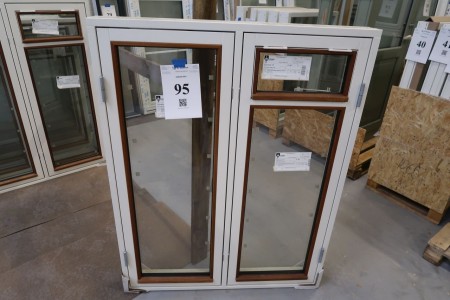 Wooden window with mahogany moldings, white / white, H138xB108 cm, frame width 14 cm