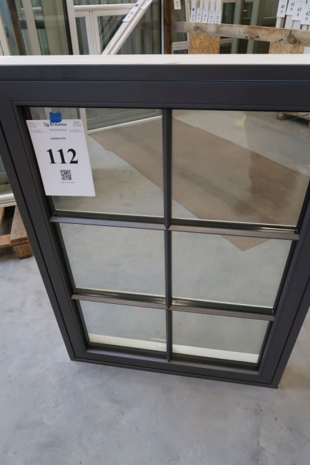 Window, wood / aluminum, gray metal / white, H120x90 cm, frame width 13 cm