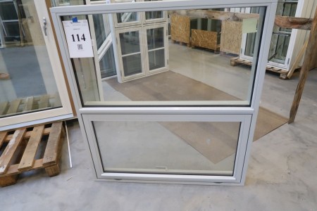 Holzfenster, hellgrau / hellgrau, H131xB119 cm, Rahmenbreite 11,5 cm