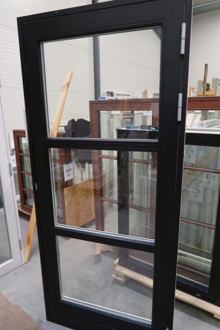 Terrace door, left out, wood / alu, black / white, H212xB95 cm, frame width 12 cm