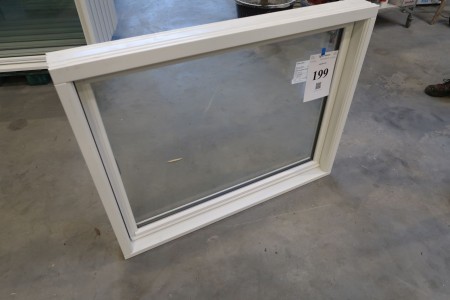 Holzfenster links, weiß / weiß, H90xB115 cm, Rahmenbreite 11,5 cm. Modell Foto