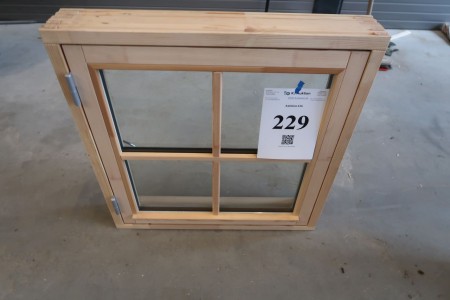 Wood window, untreated, H69.5xB68.5 cm, frame width 11.5 cm. With groove for bottom piece