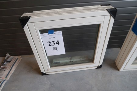 Fenster, Holz, weiß / weiß, H59,5x59 cm, Rahmenbreite 11,5 cm. Mit Strom offen und Nut für Unterteil