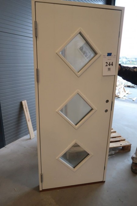 Facade door, left out, wood, white / white, H208,5xB87,5 cm, frame width 11,5 cm