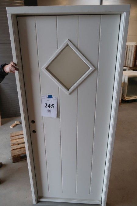 Facade door, left in, wood, white / white, H208,5xB88,5 cm, frame width 11,5 cm