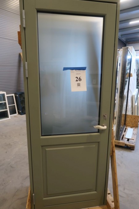 Facade door left in, wood, light green / light green, H219xB86.5 cm. Frame width 11.5 cm. With food pane