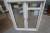 Wooden window with mahogany moldings, white / white, H138xB108 cm, frame width 11.5 cm. With border for clearing
