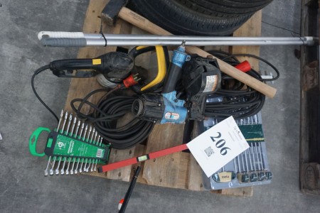Electric hedge trimmer, air nail gun, wrenches etc.