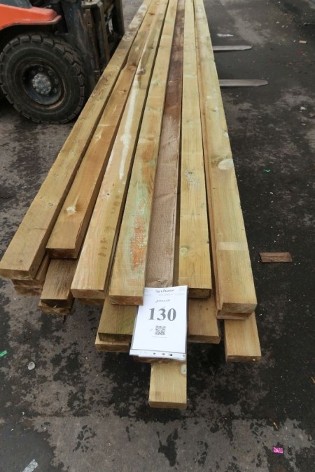 96 meter tømmer imprægneret. 55x105 mm. Længde: 510  cm.