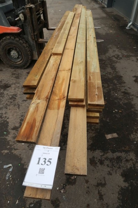 Estimated approx. 115 meters boards impregnated. 22-32x130 mm. Length: 360-600 cm.