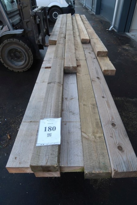 57 meter tømmer. 80x155 mm. Længde: 2/360, 1/420, 2/480, 7/600 cm